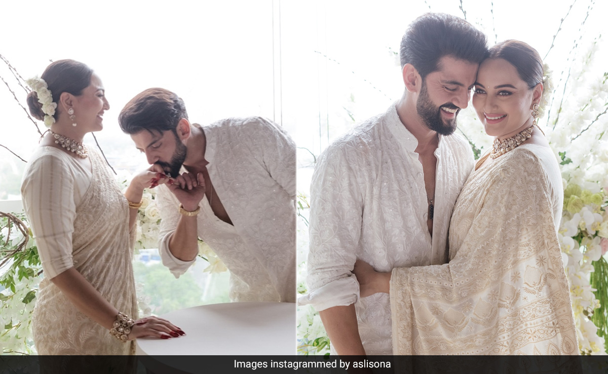 Sonakshi Sinha And Zaheer Iqbal Marry In Matching White Ethnic <i>Chikankari</i> Wedding Ensembles