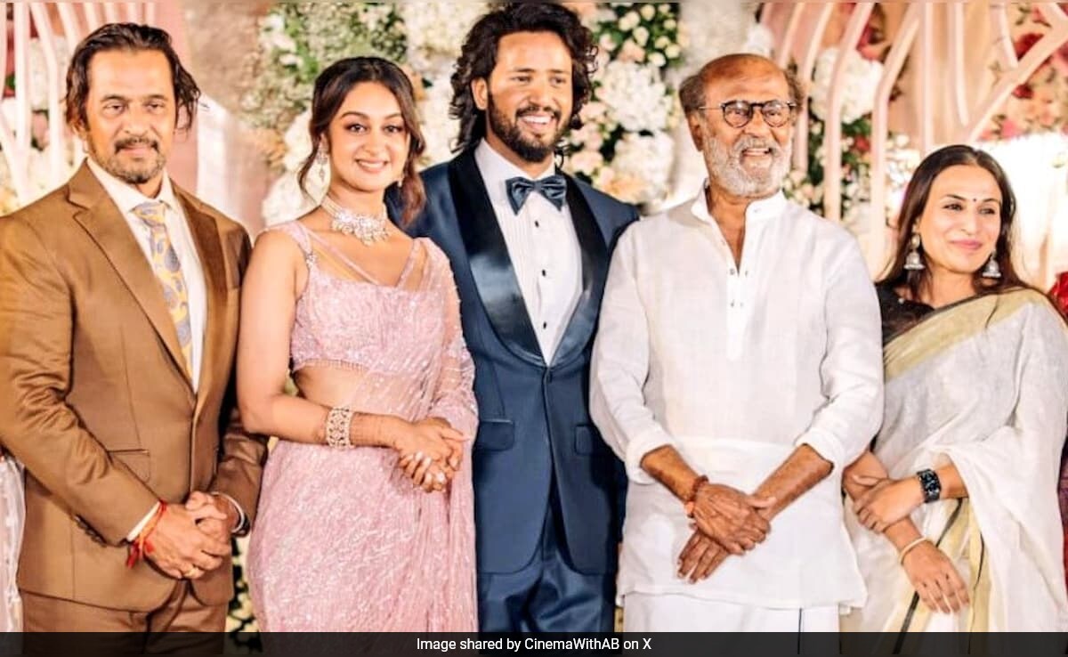 Viral: Rajinikanth And His Daughter Attend Arjun Sarja's Daughter Aishwarya's Reception
