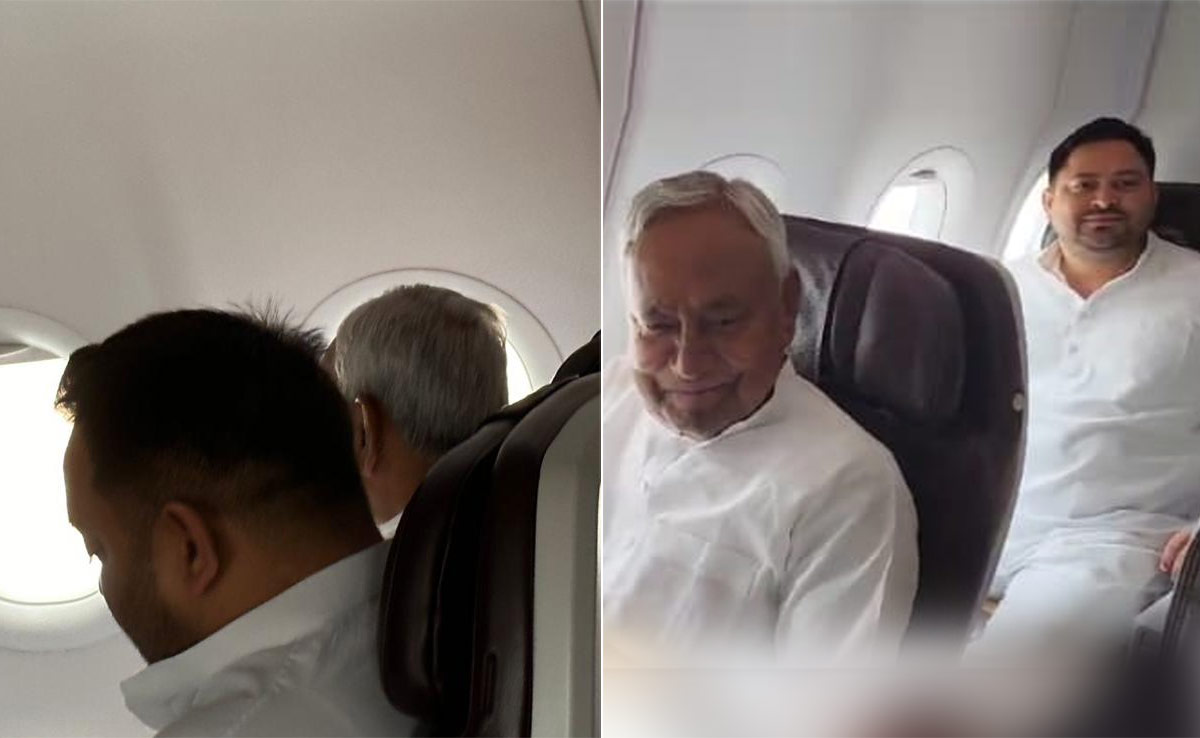 Tale Of 2 Pics: Nitish Kumar, Tejashwi Yadav Sit Together On Delhi Flight