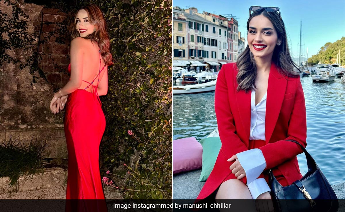 Manushi Chhillar Paints The Town In Every Shade Of Red With Her Slip Dress And Blazer Set