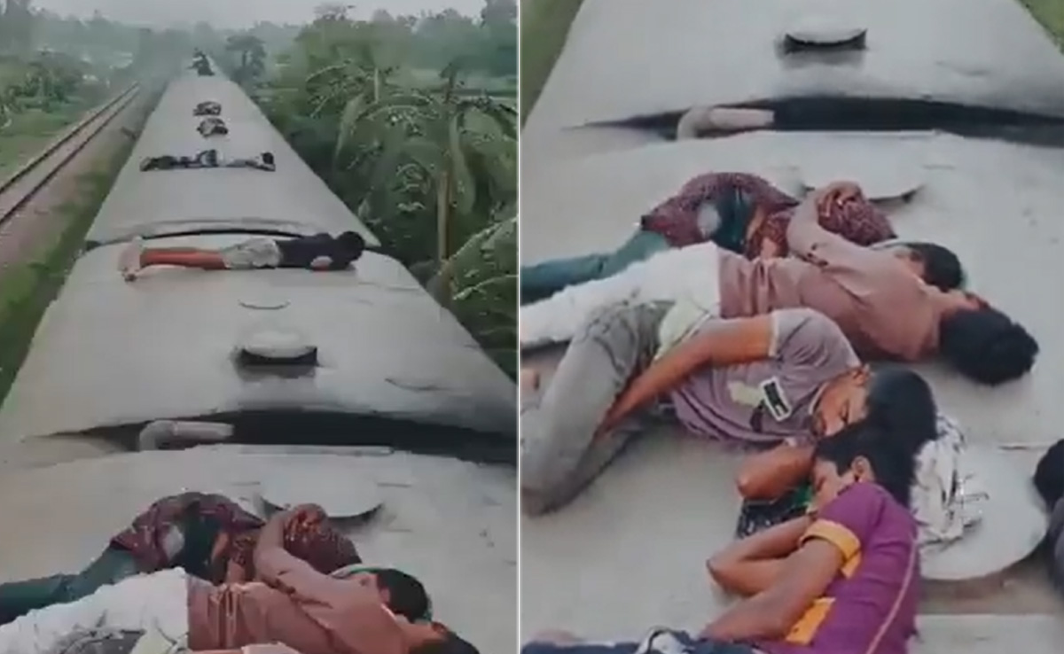 चलती ट्रेन की छत पर मजे से घोड़े बेचकर सोते नजर आए लोग, देख बोले यूजर्स- ऐसी भी क्या मजबूरी थी