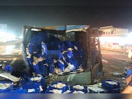 Dausa: NH 21 पर दूध के पैकेटों से भरे पिकअप ट्रक को ट्रेलर ने मारी टक्कर,  बिखरे पैकेटों को देखते ही लूटने की मची होड़