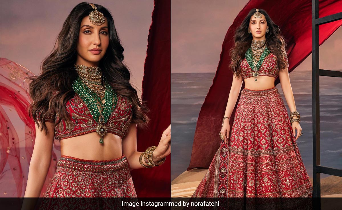 Nora Fatehi In A Red Embroidered JJ Valaya <i>Lehenga</i> Could Easily Make For An Ethereal Traditional Bride
