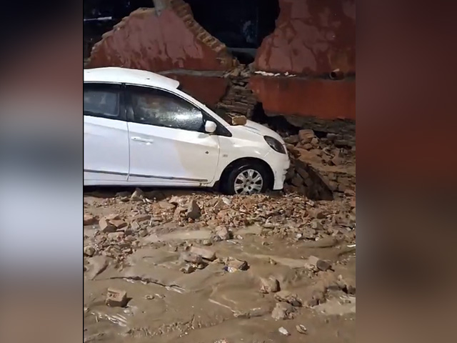 Vehicles Flattened After Wall Collapses At Delhi School Amid Heavy Rain