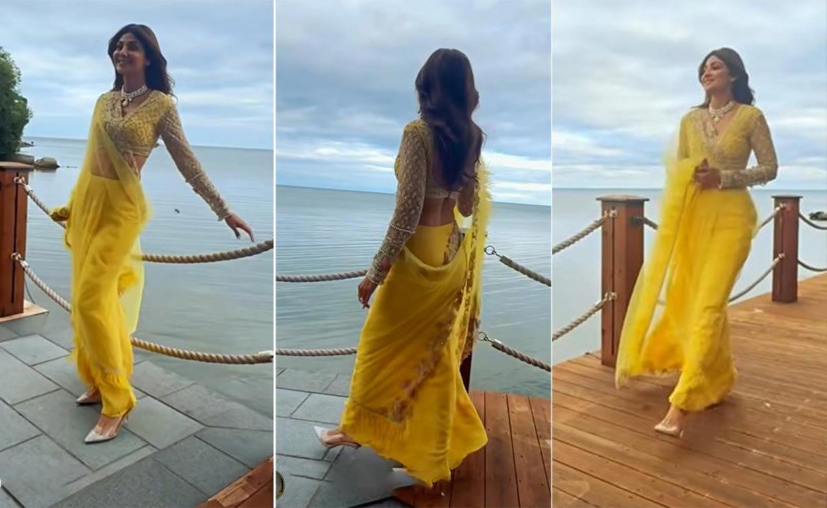 Shilpa Shetty Taking Over Toronto In A Sunny Yellow <i>Saree</i> Is Giving 90s Bollywood Fashion Vibes