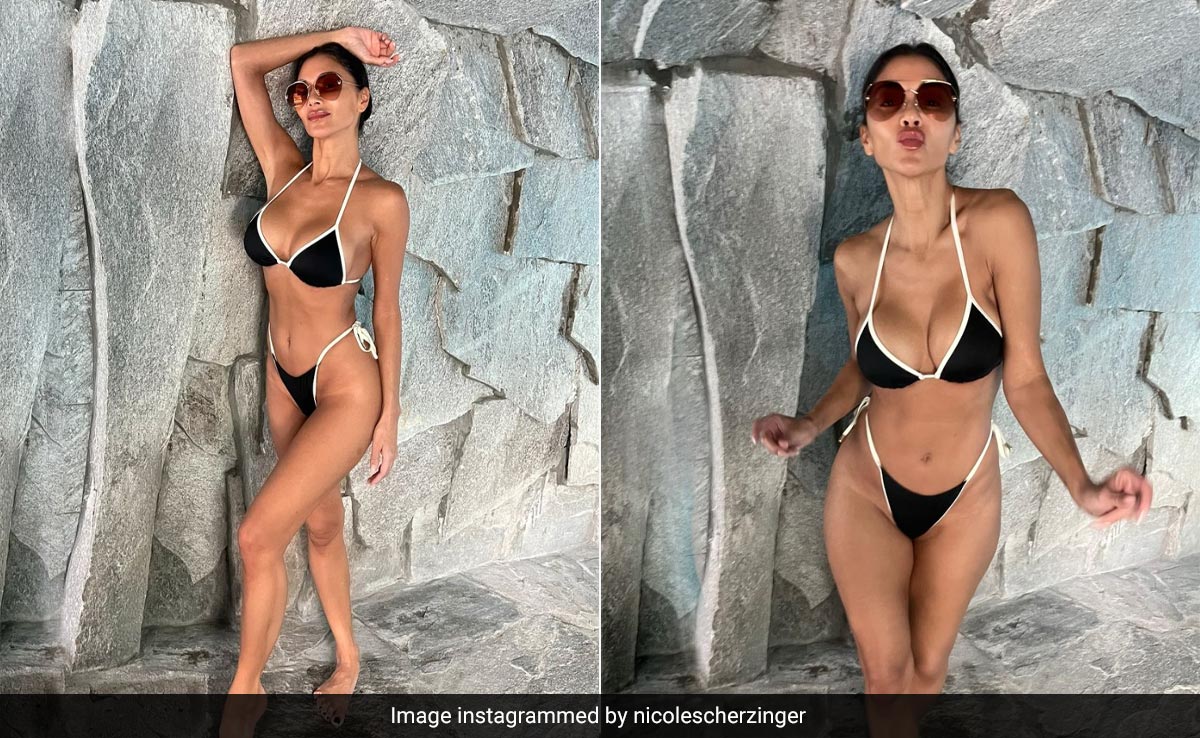 Nicole Scherzinger Turned 46 And Then Proceeded To Turn Heads In Her Black And White Swim Set
