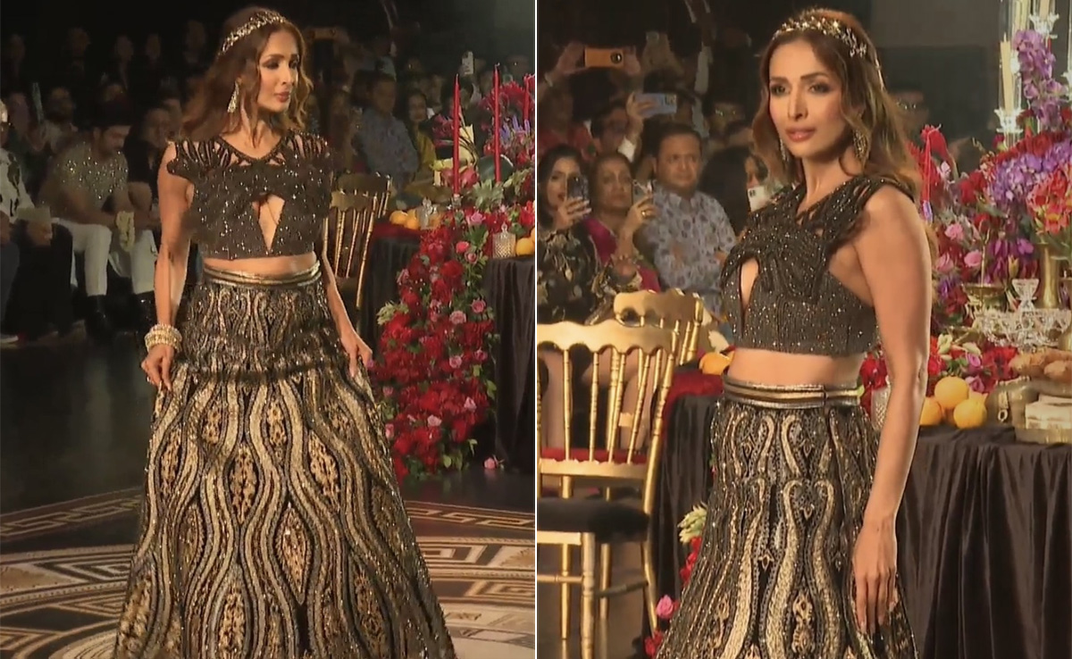 Malaika Arora Ruled The Ramp In A Structured Glitzy Black Siddartha Tytler <i>Lehenga</i> At ICW 2024