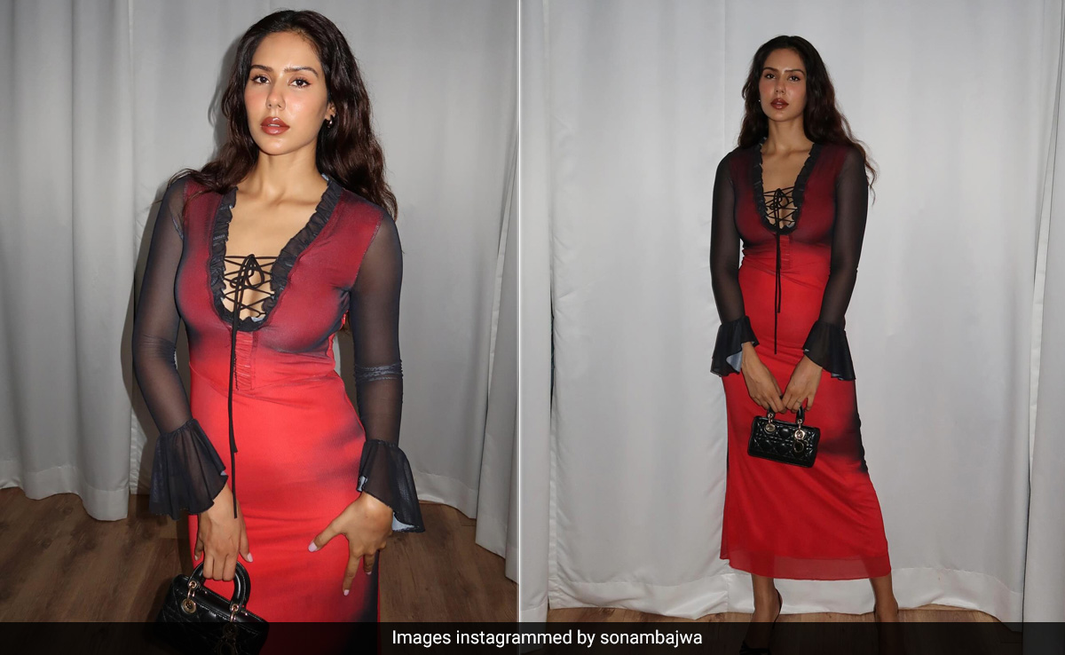 Sonam Bajwa Sets Hearts On Fire In Her Black And Red Ombre Maxi Dress