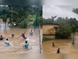 कमर तक भरे पानी में वॉलीबॉल का मजा लेते दिखे लड़के, वीडियो देख बचपन की यादों में डूबे लोग