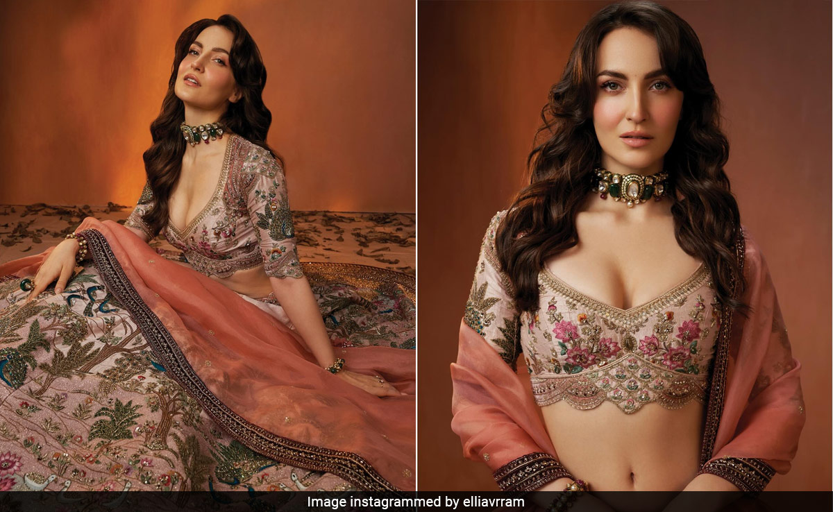Elli AvrRam Looks Ready For The Festive Season In A Blush Pink Floral <i>Lehenga</i>