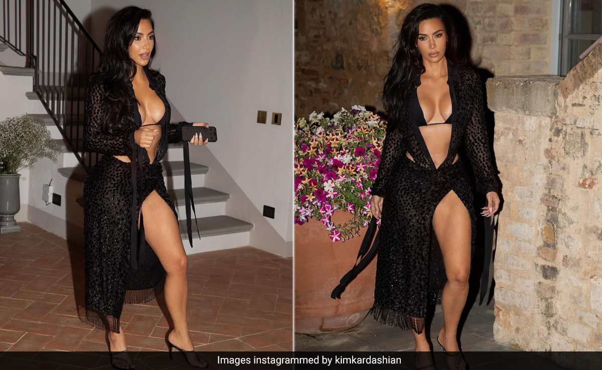 When Kim Kardashian "Entered The Villa" She Stole The Show In This Black Swim Set Dress Combo