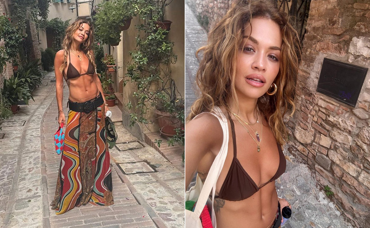 Rita Ora Is Sunkissed Under The Italian Sun In A Bohemian Chic Bralette Top And Printed Skirt