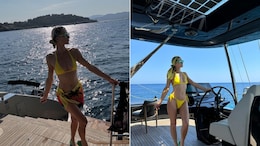 Paris Hilton Was "Out Of Office" To Rival The Setting Sun In A Yellow Swim Set