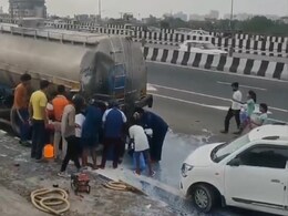 Video: People Loot Milk From Tanker That Collided With Truck On UP Highway