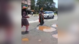 Video: "Yamaraja" Conducts Long Jump Competition On Pothole-Ridden Road