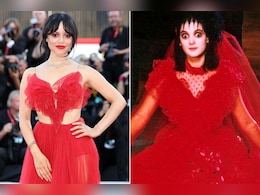 Jenna Ortega Channeled Winona Ryder's Character Lydia Deetz From <i>Beetlejuice</i> In Sheer Red Tulle Dior Gown
