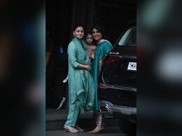 Alia Bhatt And Neetu Kapoor Matched In Emerald <i>Desi</i> Looks With Raha Kapoor In A Peach Suit