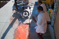 Caught On CCTV: Andhra Man's Beedi Break Sets Ablaze Shops, Vehicles Caught On CCTV: Andhra Man's Beedi Break Sets Ablaze Shops, Vehicles