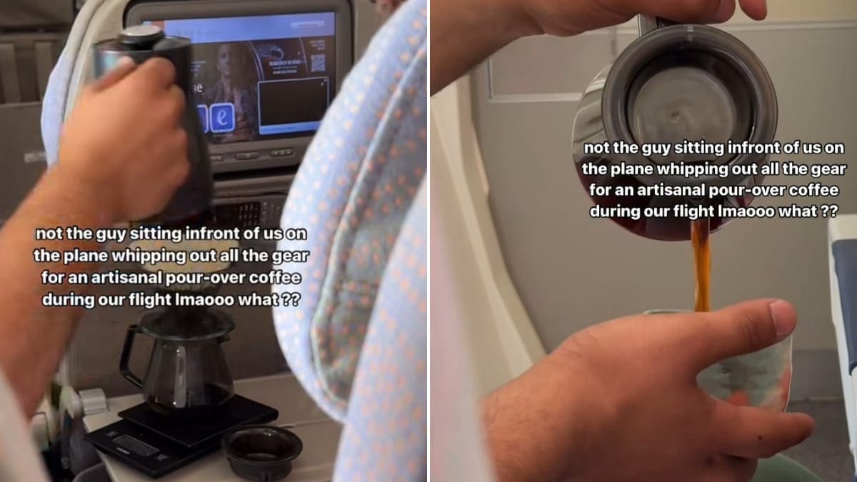 Watch Man Brews Artisanal PourOver Coffee In A Flight, Just Like In A