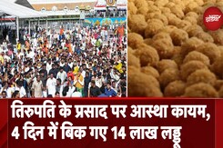 Tirupati Laddu Controversy: विवाद के बावजूद प्रसाद पर आस्था कायम, 4 दिन में बिक गए 14 लाख लड्डू Tirupati Laddu Controversy: विवाद के बावजूद प्रसाद पर आस्था कायम, 4 दिन में बिक गए 14 लाख लड्डू