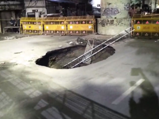 Road Caves In At New Delhi's Trilokpuri