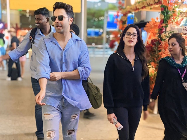 Airport Spotting Featuring Varun Dhawan And Janhvi Kapoor
