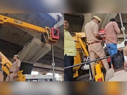 नोएडा में कार से टक्कर के बाद स्कूटी सवार युवती एलिवेटेड पिलर पर अटकी; देखें रेस्क्यू का Live Video