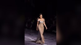 Nushrratt Bharuccha On The Ramp Was Dripping In Gold In An Off-Shoulder Gown