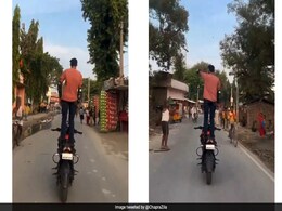 Video Shows Man Doing Risky Stunt On Moving Bike, Bihar Police Responds Video Shows Man Doing Risky Stunt On Moving Bike, Bihar Police Responds
