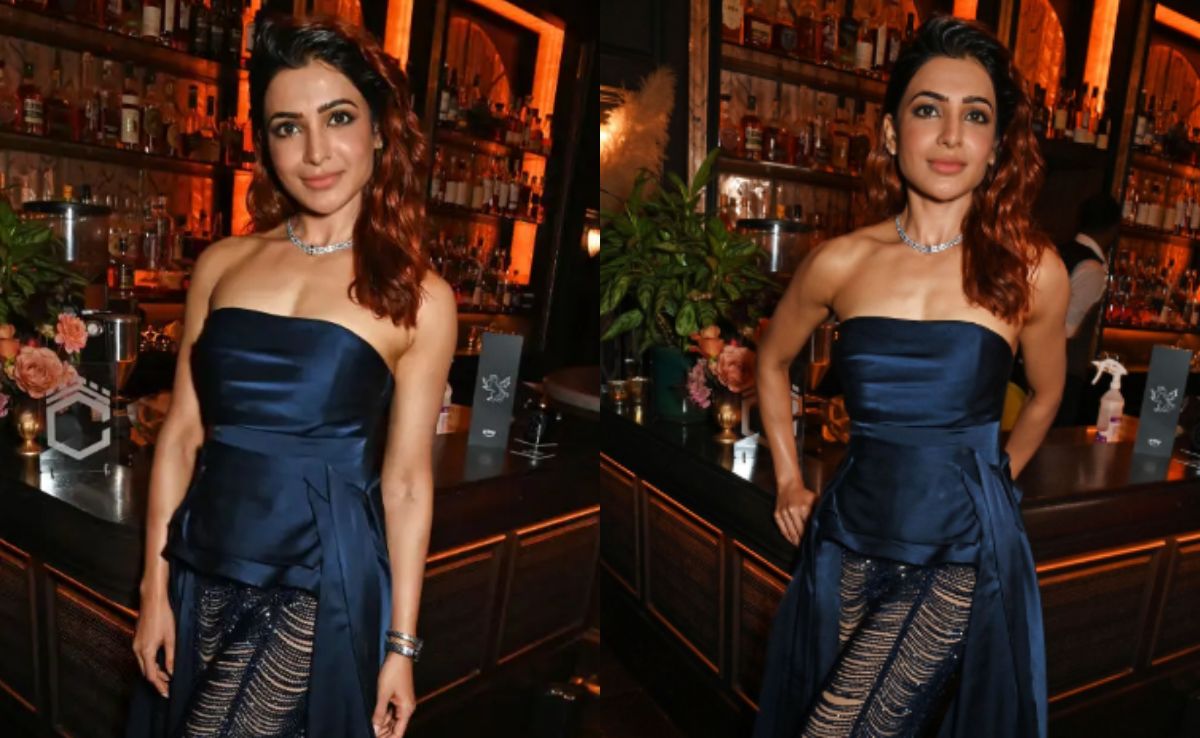 Samantha Ruth Prabhu Showed Sophisticated Elegance In A Midnight Blue Peplum Top And Beaded Trousers