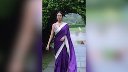 It Was Grey Outside Until Esha Gupta's Purple <i>Saree</i> Added A Pop Of Colour