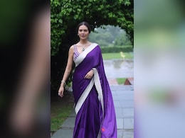 It Was Grey Outside Until Esha Gupta's Purple <i>Saree</i> Added A Pop Of Colour