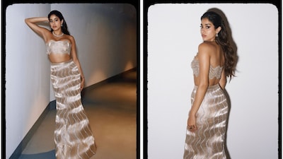 Janhvi Kapoor Made A Glimmering Gold Entry At IIFA Awards 2024 In A Wavy  Wired Skirt Set By Rimzim Dadu