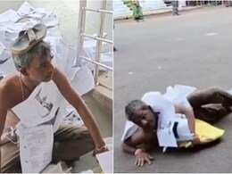 VIDEO: गले में पहनी शिकायतों की माला, रेंगते हुए पहुंचा कलेक्टर ऑफिस, फिर मांगा न्याय