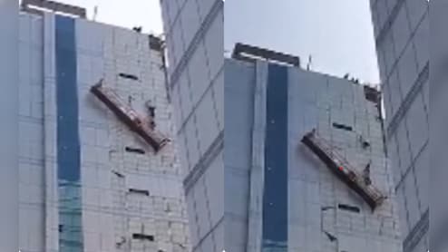 नोएडा में बड़ा हादसा टला! बिल्डिंग की शीशे की सफाई के दौरान ट्राली की रस्सी टूटी, बाल-बाल बचे मजदूर