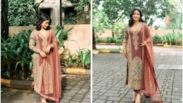 The Navratri 2024 Festive Vibes Were Immaculate With Rashmika Mandanna In This Deep Red Tarun Tahiliani Suit