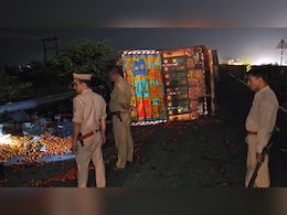Tomato Truck Flips On UP Highway, Overnight Police Watch To Prevent Theft Tomato Truck Flips On UP Highway, Overnight Police Watch To Prevent Theft