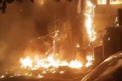Massive Fire At Illegal Crackers Shop At Abids Hanuman Tekdi In Hyderabad Massive Fire At Illegal Crackers Shop At Abids Hanuman Tekdi In Hyderabad