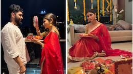 Karwa Chauth 2024: Mouni Roy-Suraj Nambiar Looked "Perfectly Splendid" In Red And White Ethnic Outfits