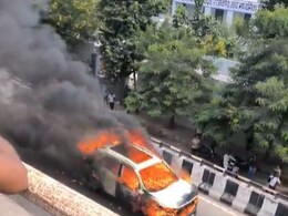 Video: Burning Car On Jaipur Road Sparks Panic Among Commuters