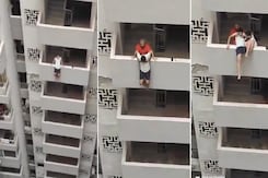 Video: Man Tries To Jump From Noida High-Rise, Residents Pull Him To Safety Video: Man Tries To Jump From Noida High-Rise, Residents Pull Him To Safety