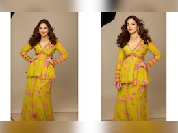 Tamannaah Bhatia's Radiant Yellow Floral <i>Sharara</i> Set Is A Festive Floral Feast