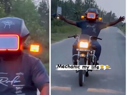 गाड़ी पर नहीं हेलमेट पर लगाए इंडिकेटर, चमचमाती स्क्रीन देख चौंके लोग, दोनों बाहें फैलाकर शख्स ने दिखाया टशन