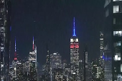Iconic Empire State Building Lit In Red, White And Blue As Americans Vote Iconic Empire State Building Lit In Red, White And Blue As Americans Vote
