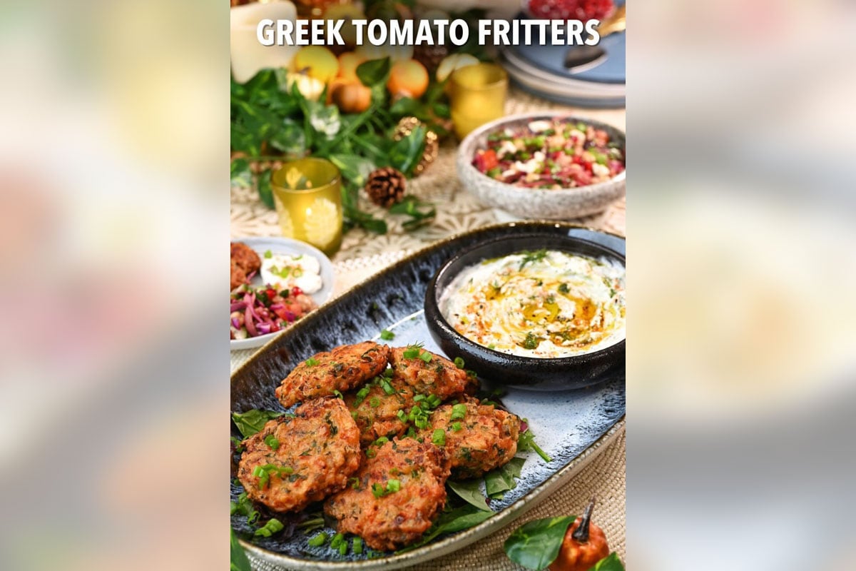 Nidhi Bothra's Greek Delight: Crispy Tomato Fritters with Tzatziki