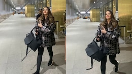Aishwarya Rai Kept It Snazzy In A Black And Silver Jacket At The Airport