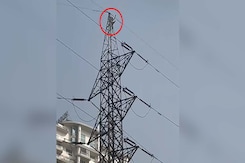 Video: Man Climbs Electric Tower In Noida Video: Man Climbs Electric Tower In Noida