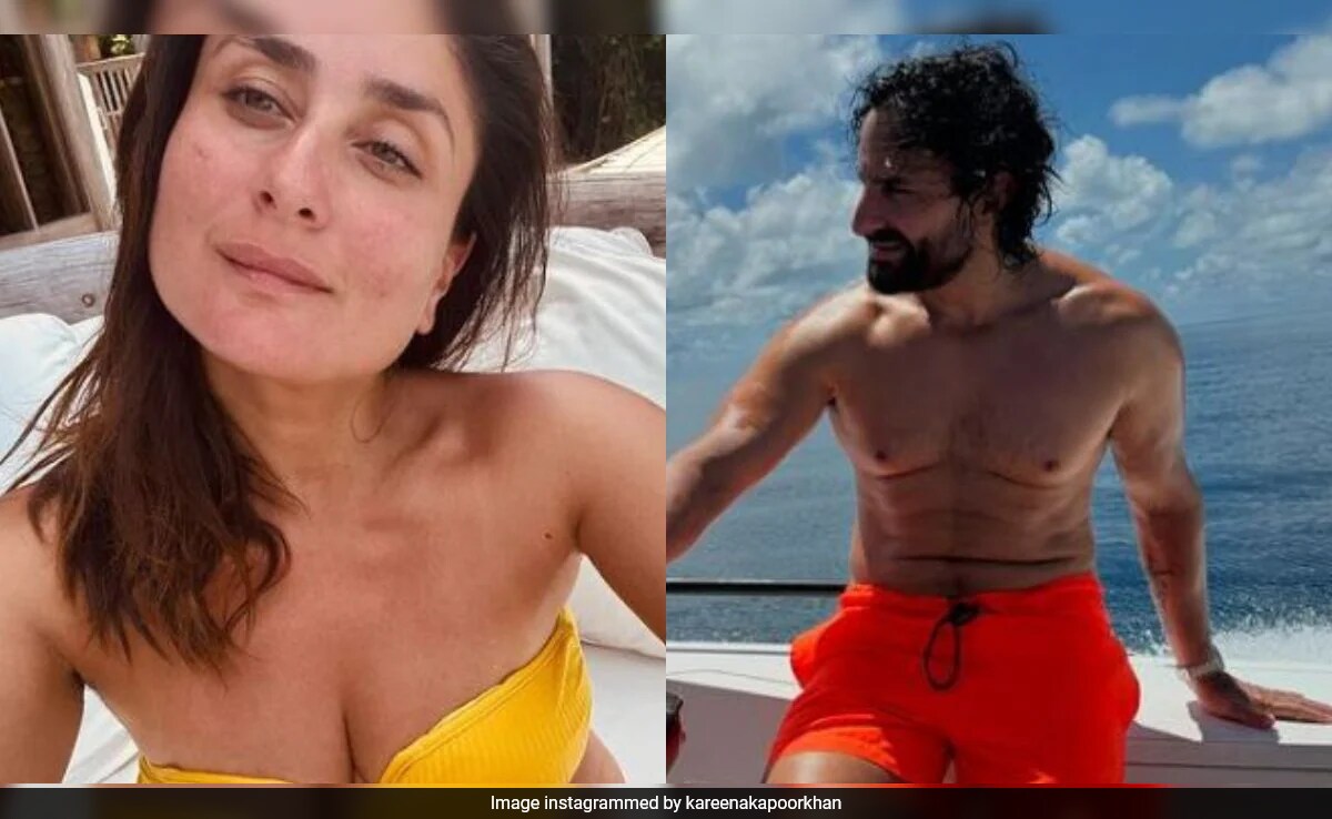 Just Kareena Kapoor On The Beach In Swimsuits. Bonus - Shirtless Saif Ali Khan