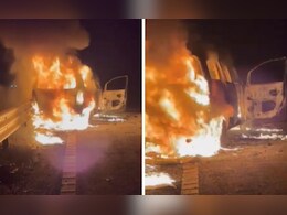 समृद्धी महामार्गावर भीषण अपघात, डिव्हायडरला आदळल्यानंतर कार पेटली;  महिलेचा मृत्यू