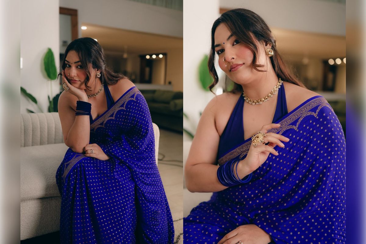 Sakshi Sindwani's Blue Saree Becomes a Wedding Season Favorite